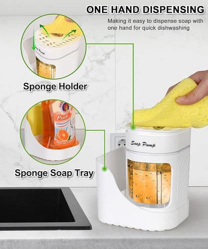 Kitchen Dish Soap Dispenser with Sponge Holder, 3-in-1 Countertop Dishwashing Soap Pump Dispenser Set for Kitchen Sink, Useful Kitchen Gadgets - White - Image 2