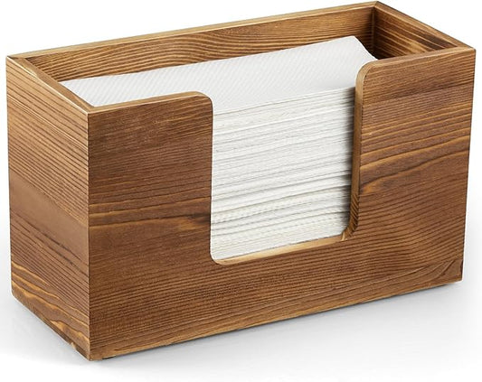 Paper Towel Dispenser Countertop, Burnt Wood Folded Paper Hand Towel Holder for Guest Bathroom, Commercial Tabletop Tissue Dispenser Tray for Multifold C-Fold, Z-Fold, Trifold, 10.31x3.94x6.3 Inches