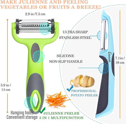 GANNK Potato Apple Vegetable Peelers for Kitchen, I and Y Peelers for Fruit Veggie Potatoes Carrot Cucumber, 3 in 1 Blade Spin Design With Julienne Function - Image 8