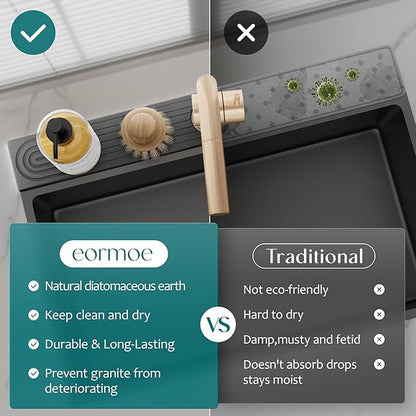 Faucet Splash Guard for Kitchen Sink, Kitchen Sink Faucet Mat with Raised Feet, Durable Drying Matt Kitchen Counter Stone, Water Absorbent Diatomite Drying Mat (Dark Grey, 23.6" x 3.9") - Image 6
