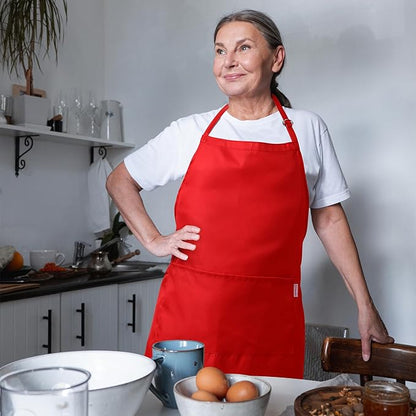 Red Apron for Women with Pockets | Lightweight and Adjustable Mens Kitchen Apron