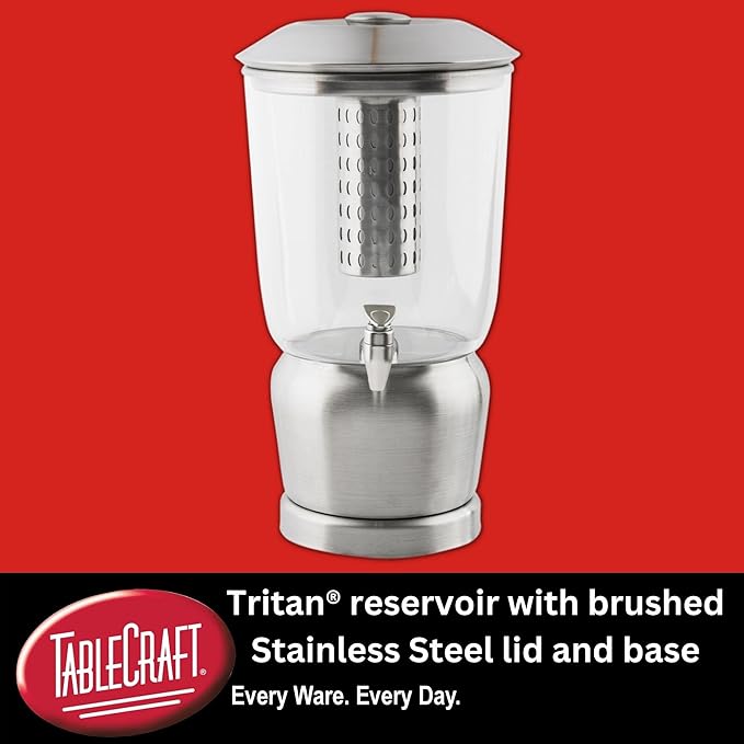 TableCraft 75 Upscale 2.5 Gallon Drink Dispenser with Fruit Infuser & Stand, Tritan & Brushed Stainless Steel, Cold Beverage Dispenser for Catering and Home Use - Image 5