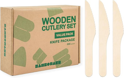 Wooden Knives 300 Pieces | Natural Birch Wood Disposable Knives | Biodegradable, Smooth & Strong for Parties, Weddings, and Outdoor Events by Bamboware