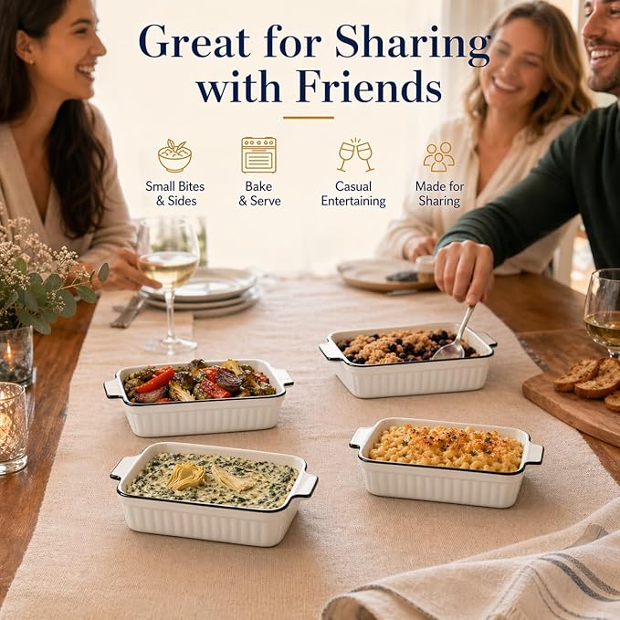 12 Oz Casserole Dish, Ceramic Baking Dishes Sets of 4, Small Casserole Dish with Handle, Porcelain Bakeware Sets, 5" Rectangular Baking Serving Dish for Casserole, Cakes, Dishwasher Oven Safe - Image 8