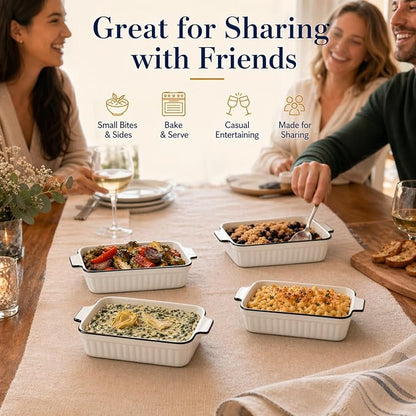 12 Oz Casserole Dish, Ceramic Baking Dishes Sets of 4, Small Casserole Dish with Handle, Porcelain Bakeware Sets, 5" Rectangular Baking Serving Dish for Casserole, Cakes, Dishwasher Oven Safe - Image 8