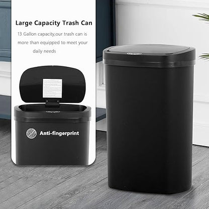 13 Gallon/50 L Kitchen Trash Can with Lid, Garbage Can with Touch-Free Lid, Cute Automatic Trash Can Bathroom Trash Bin, Motion Sensor Waterproof Trash Bin