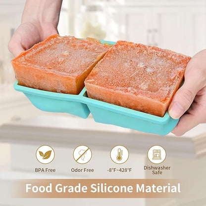 Silicone Freezer Tray for Soup Ice Cubes: 2-Cup Freezing Tray with Lid for Meal Prep - 2Pack Silicon Soup Portion Freeze Trays Make Stock Souped Ice Cube - Image 2