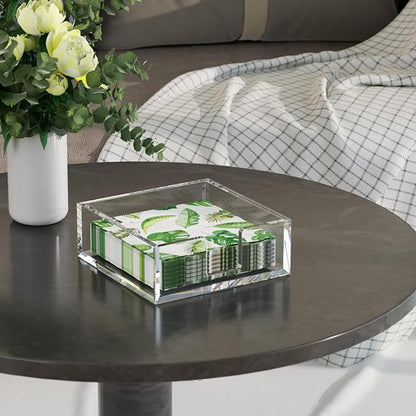 HIIMIEI Acrylic Napkin Holder for Table: Square Luncheon Napkin Tray, Flat Decorative Guest Towel Holder for Bathroom, Kitchen, Bar, Dinner, Party, 7.6 x 7.6 inches（Clear) - Image 2