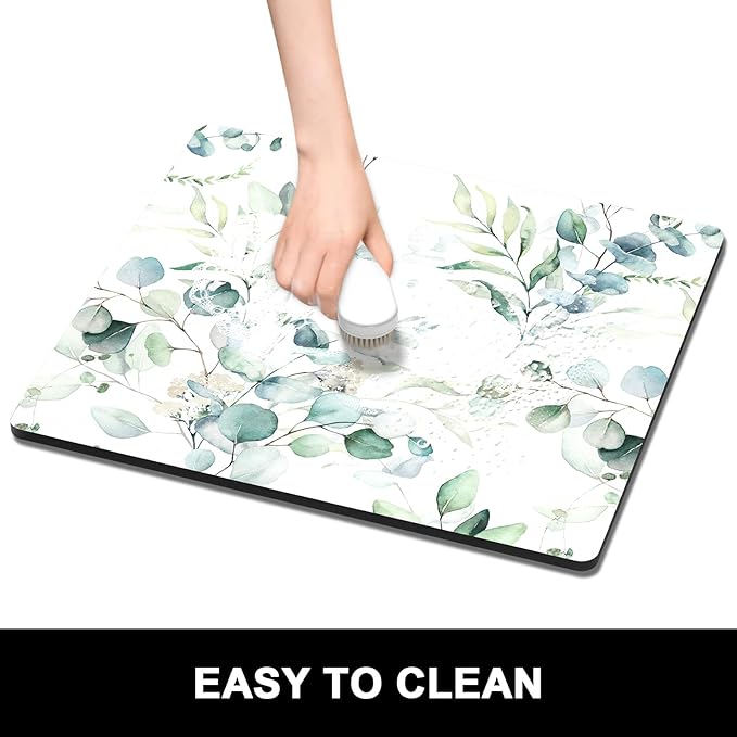 Rnivvi Dish Drying Mat for Kitchen Counter, 16 x 18" Cute Boho Theme Absorbent Heat Resistant Drying Pad with Non-slip Rubber, Coffee Bar Mats for Dish Rack Kitchen Decor Accessories, Leaves - Image 6