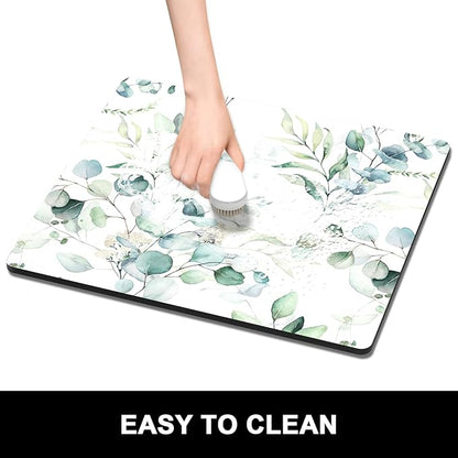 Rnivvi Dish Drying Mat for Kitchen Counter, 16 x 18" Cute Boho Theme Absorbent Heat Resistant Drying Pad with Non-slip Rubber, Coffee Bar Mats for Dish Rack Kitchen Decor Accessories, Leaves - Image 6