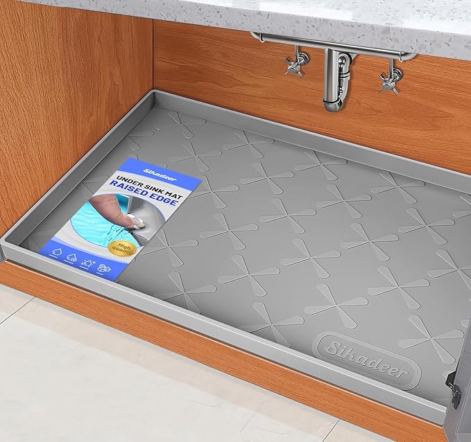 SIKADEER Under Sink Mat Waterproof 34" x 22", Silicone Mat Kitchen Drawer Shelf and Cabinet Liner, Sink Protector for Kitchen Organizers and Storage, Boot Tray Pet Food Mats by SIKADEER