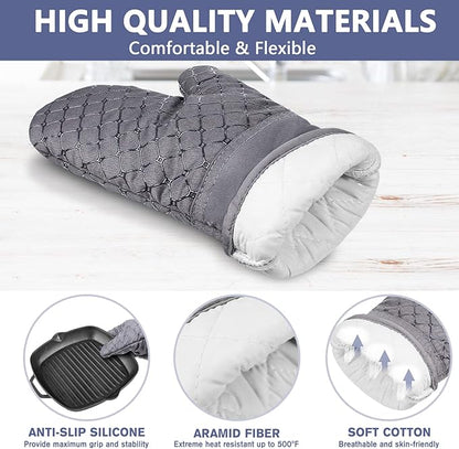 6 Pcs Oven Mitts and Pot Holders, 500℉ Heat Resistant Oven Mitts with Kitchen Towels Soft Cotton Lining and Non-Slip Silicone Surface Safe for Baking, Cooking, BBQ (Grey) - Image 3