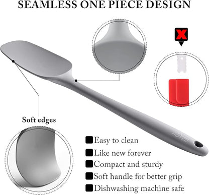 HOTEC 600℉ Heat Resistant BPA-Free Silicone Rubber Spatula Set,Kitchen Cooking Spatulas, Baking, Mixing for Non Stick Cookware, Dishwasher Safe, Set of 5 Grey - Image 3