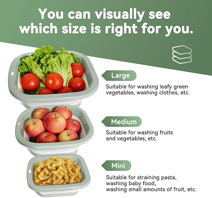 Collapsible Colander and Sink Basin Set - 2 in 1 Collapsible Colander Strainer with Collapsible Wash Basin for Kitchen, RV Camping, Foldable Fruit Vegetable Washing Basket, 8 QT, Blue