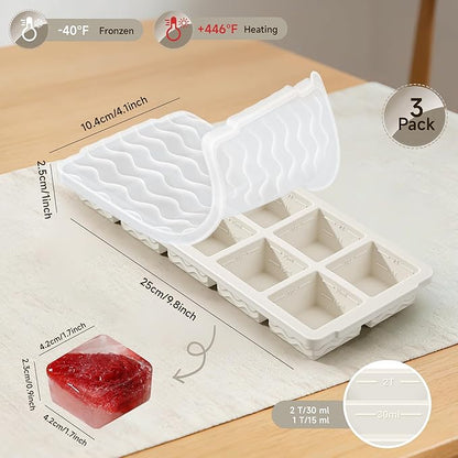 Ice Cube Tray with Lid – 3 Pack 2 Tbsp Ice Trays for Freezer, Stackable, BPA-Free, Easy Release Large Ice Cube Molds for Chocolate, Cocktails, Iced Coffee, Whiskey & Juice (10-cube,starlight)