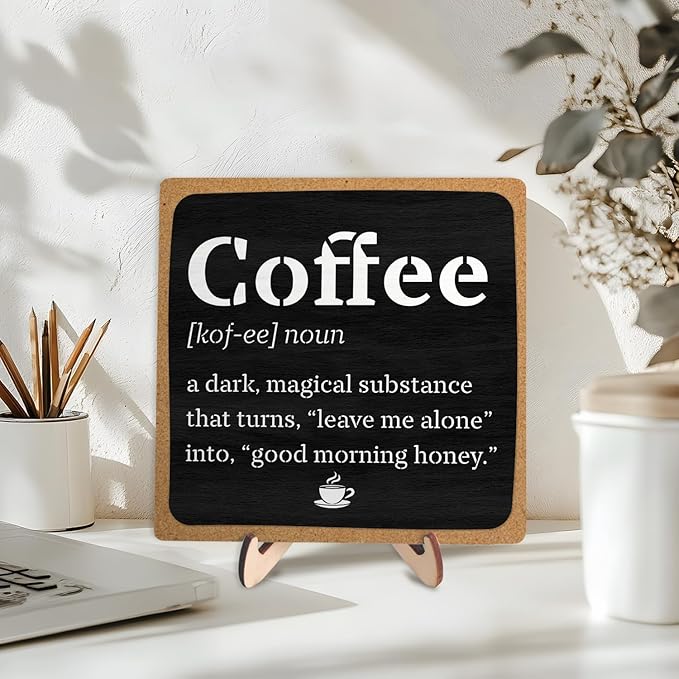 Vintage Coffee Bar Wooden Plaque Desk Sign, Farmhouse Wood Plaque Tabletop Decor for Cafe Bar Kitchen Office,Coffee Station Accessories 5.9x5.9Inch - Image 5