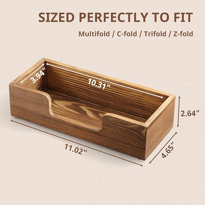 Paper Towel Dispenser Countertop, Burnt Wood Folded Paper Hand Towel Holder for Guest Bathroom, Commercial Tabletop Tissue Dispenser Tray for Multifold C-Fold, Z-Fold, Trifold