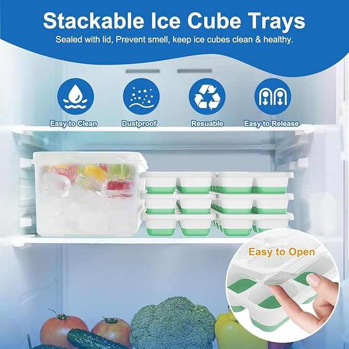 Ice Cube Tray, Ice Cube Trays for Freezer 5 Pack with Lid and Bin, Ice Tray Easy-Release, Ice Trays for Freezer Stackable, Silicone Ice Cube Tray for Drinks, Coffee - BPA-Free and Odor-Free - Image 2
