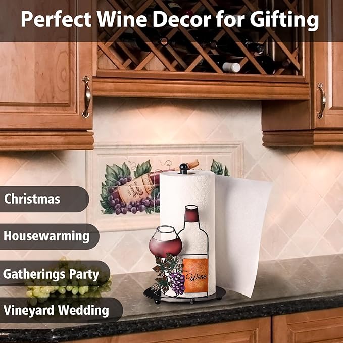 Wine Paper Towel Holder Countertop - Grape&Wine Decor Gifts, Cute Rustic Country Vintage Farmhouse Kitchen Decorations, Roll Dispenser with Weighted Base - Image 5