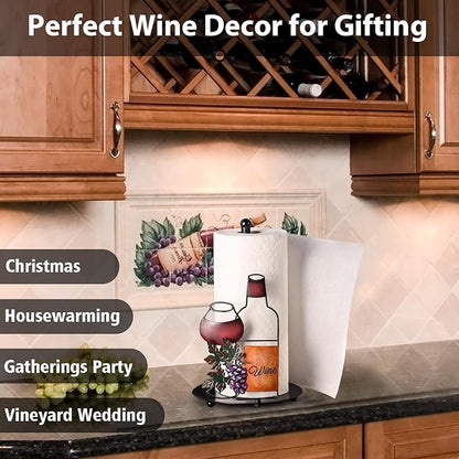 Wine Paper Towel Holder Countertop - Grape&Wine Decor Gifts, Cute Rustic Country Vintage Farmhouse Kitchen Decorations, Roll Dispenser with Weighted Base - Image 5