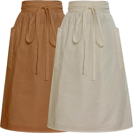 Cotton Linen Half Apron for Women Vintage Waist Apron Ruffle Plain Bright Color for Cooking Painting Artwork
