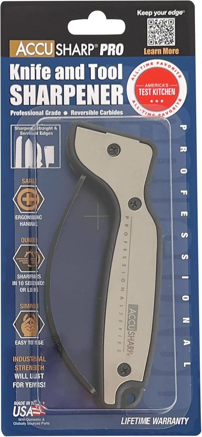 AccuSharp Knife Sharpener, Ergonomic Comfortable Handle, Compact & Easy to Use, Restore and Hone Straight & Serrated Knives, White & Black - Image 2