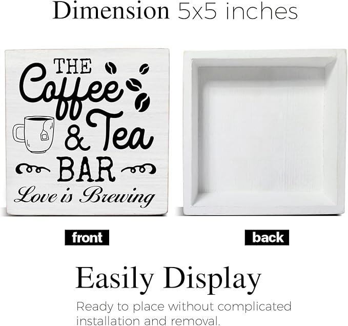 Coffee & Tea Bar Sign Decor, Coffee Tea Station Accessories, Farmhouse Kitchen Wooden Sign Desk Table Decor - Image 2