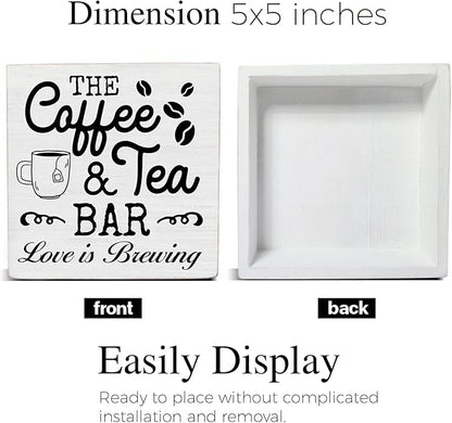 Coffee & Tea Bar Sign Decor, Coffee Tea Station Accessories, Farmhouse Kitchen Wooden Sign Desk Table Decor - Image 2