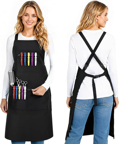 Noverlife Hair Stylist Apron with 4 Pockets, Hair Resistant 34 Inch Long Hairdresser Aprons w/Adjustable Strap for Salon