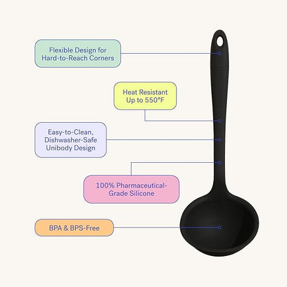 GIR: Get It Right Premium Silicone Ladle Serving Spoon - Non-stick Heat Resistant Seamless Kitchen Ladle for Soups, Stews, Dressings, and More - Ultimate, Navy, 3/4 Cup, (GIRLAU381NVY) - Image 3