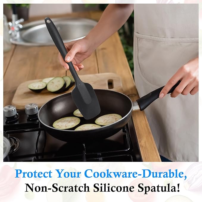 Shappy 4 Pieces Silicone Cooking Spoons 10.6 Inch Heat Resistant Kitchen Spoons for Mixing, Serving and Stirring Upgrade Large Non Stick Basting Utensils, Dishwasher Safe(Spatula,Classic Color) - Image 6