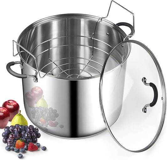 Cook N Home Water Bath Canner with Jar Rack & Glass Lid, Professional Stainless Steel Canning Pot 20 Quart, with Stay-Cool Handles, Multiuse Pot, Induction Capable by CookNHome