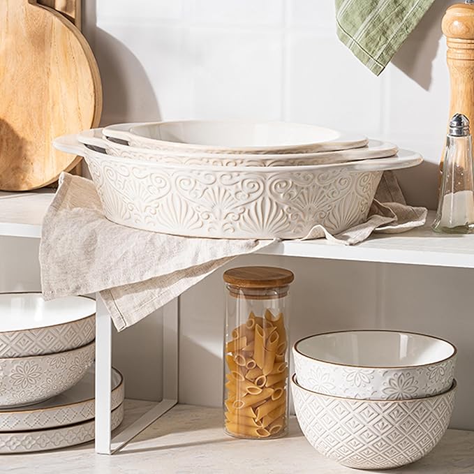 Dafuceramic Casserole Dishes for Oven Sets of 3, Ceramic Oval Baking Dish, Au Gratin Baking Pans with Handles for Roasting, Lasagna, Pie, Baking Meat & Vegetables (Beige White) - Image 6