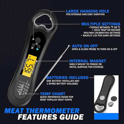 Meat Thermometer Digital, Instant Read Meat Thermometer for Grill and Cooking, with Bottle Opener, Backlight & Calibration Food Thermometer, Kitchen Gadgets for BBQ, Turkey, Candy, Liquids - Image 7