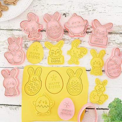 8 Pcs Cookie Cutters Set 3D Holiday Cookie Cutters for Party Baking Decoration (Easter)