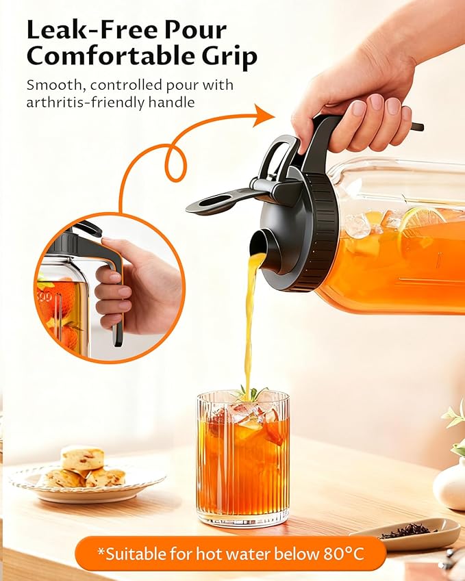 64 oz Mason Jar Pitcher – Airtight & Leakproof Glass Pitcher with Lid, Perfect for Iced Tae, Sun Tea, Cold Brew, Breastmilk, 2 Quart (1/2 Gallon) Mason Jar with Pour Spout Lid Flip-Cap & Handle - Image 4
