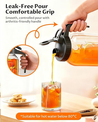 64 oz Mason Jar Pitcher – Airtight & Leakproof Glass Pitcher with Lid, Perfect for Iced Tae, Sun Tea, Cold Brew, Breastmilk, 2 Quart (1/2 Gallon) Mason Jar with Pour Spout Lid Flip-Cap & Handle - Image 4