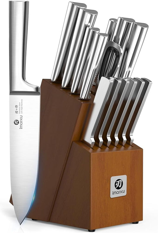 imarku Knife Set - Kitchen Knife Set 15 Pieces Japanese Stainless Steel Knife Block Set with Sharpener - Dishwasher Safe Kitchen's Knives - Ultra Sharp Chef Knife Set for Kitchen