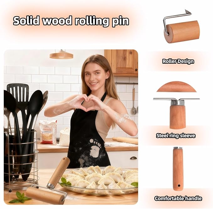 Wooden Rolling Pin Set - Non-Stick Pizza & Dough Roller, Ergonomic Bakery Tool for Cookies, Pie, Bread Dough | Heavy Duty, Easy Clean, Compact Storage | Kitchen Gadget Essential - Image 2
