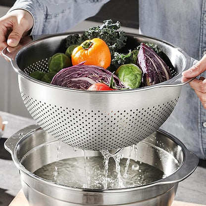 3 Pcs Stainless Steel Colander Strainer Set Metal Colander for Kitchen Pasta Strainer for Rice Food Fruits Spaghetti Vegetables (2QT, 3QT, 5QT) - Image 6
