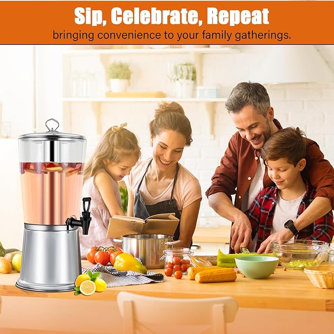 2 Gallons Beverage Dispenser With Stand, Drink Dispensers for Parties, Stainless Steel Juice Dispensers with Ice Tube and Spigot, Punch Dispenser For Parties - Image 7