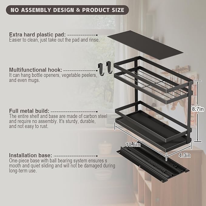 Magheo Pull Out Spice Rack Organizer for Cabinet, 2 Pack Metal Seasoning Organizer Slide Out Spice Storage Shelf No Assembly Vertical Spice Rack Pullout for Kitchen & Bahthroom No Drill(2 Tier,Black) - Image 6