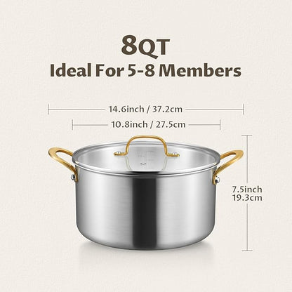 BEZIA 8 Quart 3-Ply Stainless Steel Stockpot, Soup Pot with Lid in Fully Clad Tri-Ply Stainless Steel, Even Heat Distribution, Cooking Pot with Handles, All Cooktops Compatible, Perfect for Stew - Image 2