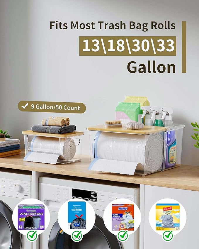 iCASA Trash Bag Dispenser Holder - 3 in 1 Acrylic Plastic Garbage Bag Pantry Organizer, Clear Large Laundry Pods Container with Lid, Stackable Under Sink Kitchen Laundry Room Organization and Storage - Image 2