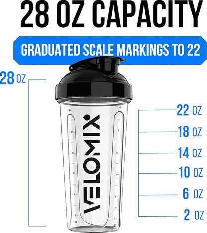 VELOMIX -2 Pack- 28 oz Protein Shaker Bottles for Protein Mixes - 2x Wire Whisk | Leak Proof Shaker Cups for Protein Shakes and Pre Workout | Protein Shaker Bottle Pack (D6) Transparent