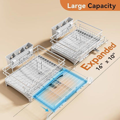 Laveshop Dish Drying Rack - Expandable Rack, Large Capacity Dish Drainer for Kitchen Counter, Rust-Proof with Utensil Holder, Gray - Image 2