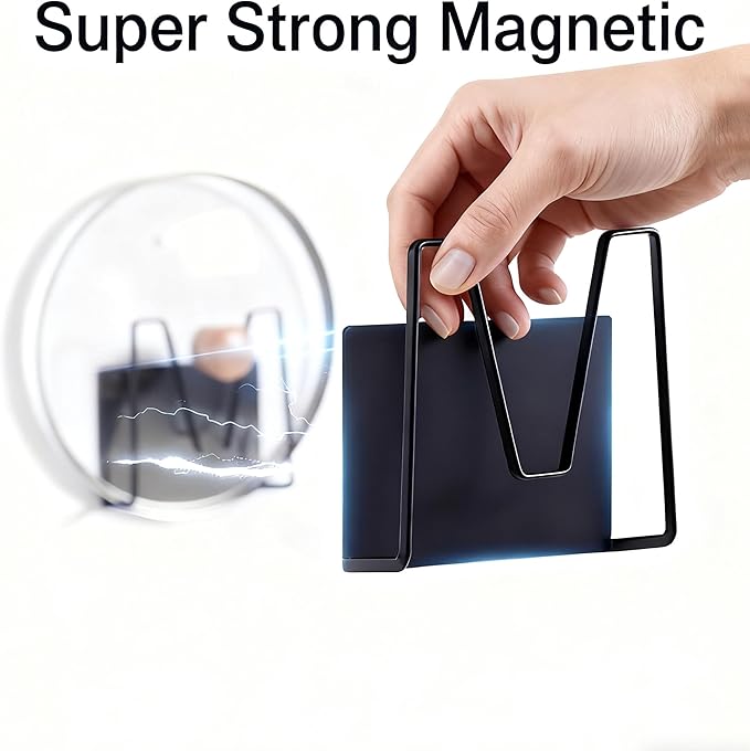 Magnetic Pot Lid Holder for Refrigerator, 2 Pack Strong Magnetic Pot Lid Organizer for Cutting Board, Baking Tray & Pan Covers, Stainless Steel Moveable Kitchen Storage Rack-Black