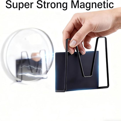 Magnetic Pot Lid Holder for Refrigerator, 2 Pack Strong Magnetic Pot Lid Organizer for Cutting Board, Baking Tray & Pan Covers, Stainless Steel Moveable Kitchen Storage Rack-Black