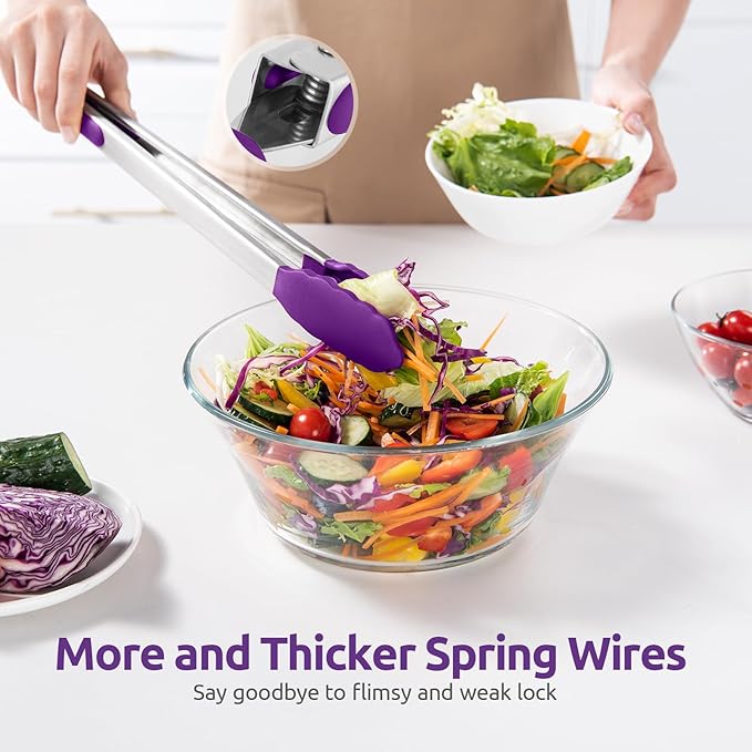 600ºF Heat Resistant Kitchen Tongs: U-Taste 16 inch Extra Long Large Silicone Cooking Tong with Sturdy Non Stick Rubber Tips & Non Slip Silicon Coated 18/8 Stainless Steel Handle for Grill BBQ(Purple) - Image 8