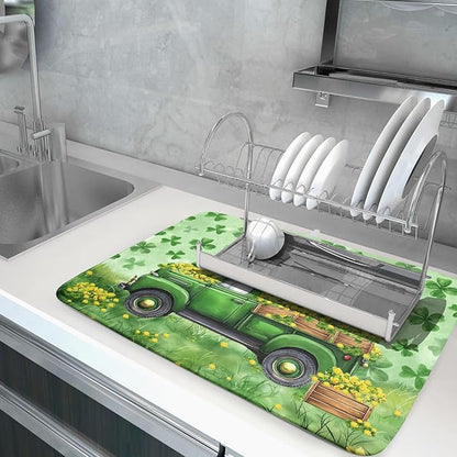 Green Holiday Dish Drying Mat Lucky Clover Truck Drying Mat for Kitchen Counter 18 X 24 - Image 5